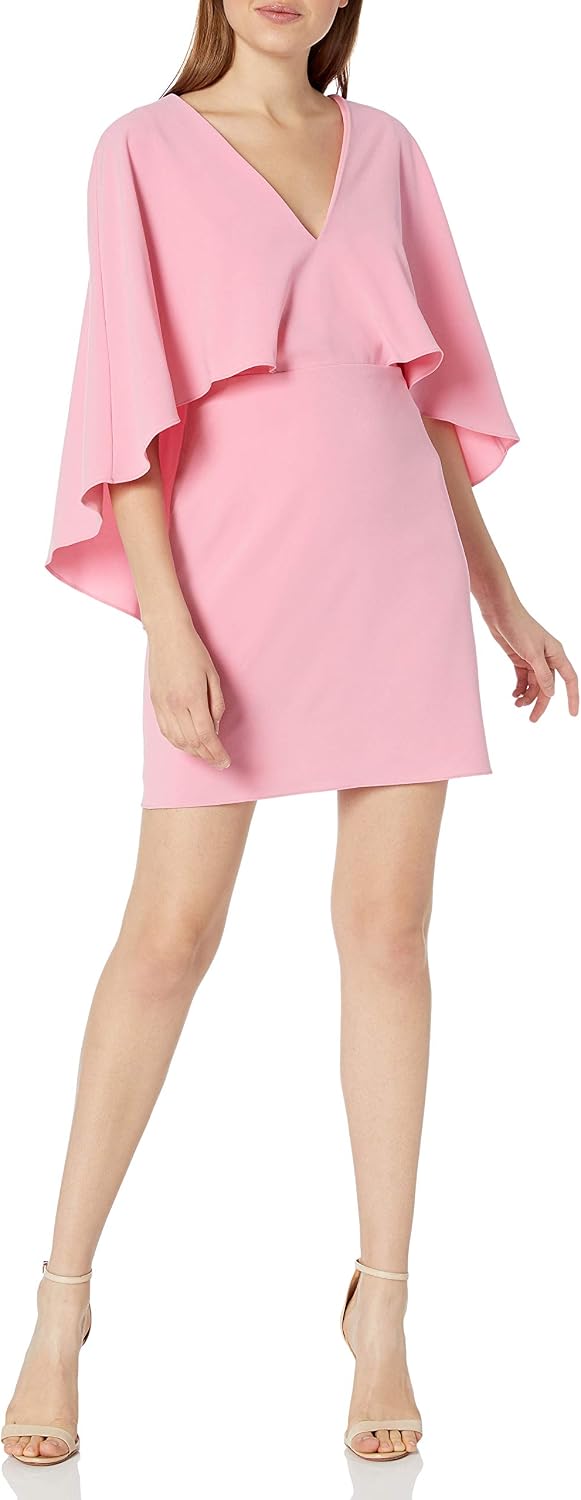 Flowy Cape Sleeve V Neck Crepe Dress 
