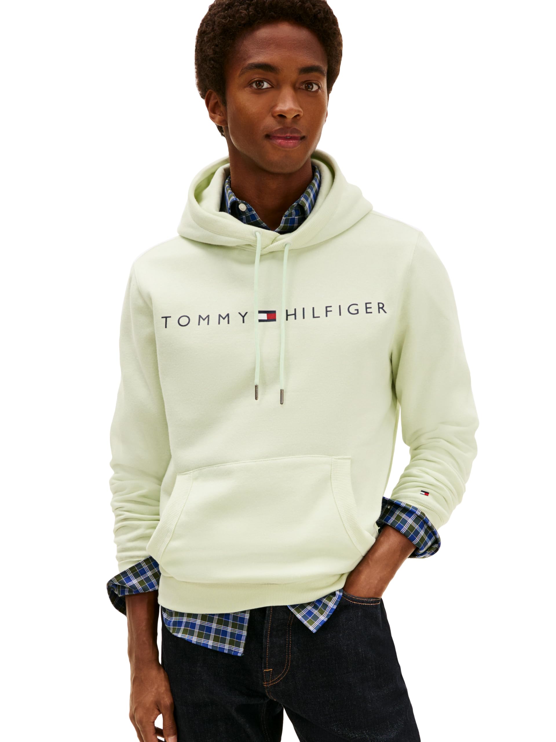 Tommy Hilfiger mens Logo Hooded Sweatshirt, Ambrosia, Medium US Image