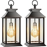 AYTPU 2 Pack Hanging Solar Lanterns Glass Solar Lights Outdoor Waterproof Upgraded Solar and AA Battery Powered, for Outside Porch, Patio and Indoor Tables, Mantelpiece