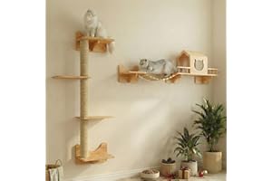 Cat Shelves for Wall, Climbing Shelves Wall-Mounted Furniture Set, Shelf with 1 House, 1 Bridge Ladder, 3 Scratching Posts an