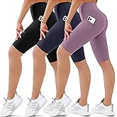SUNCLOVE 3 Pack Biker Shorts for Women Tummy Control Workout Yoga Gym Running Shorts with Pockets