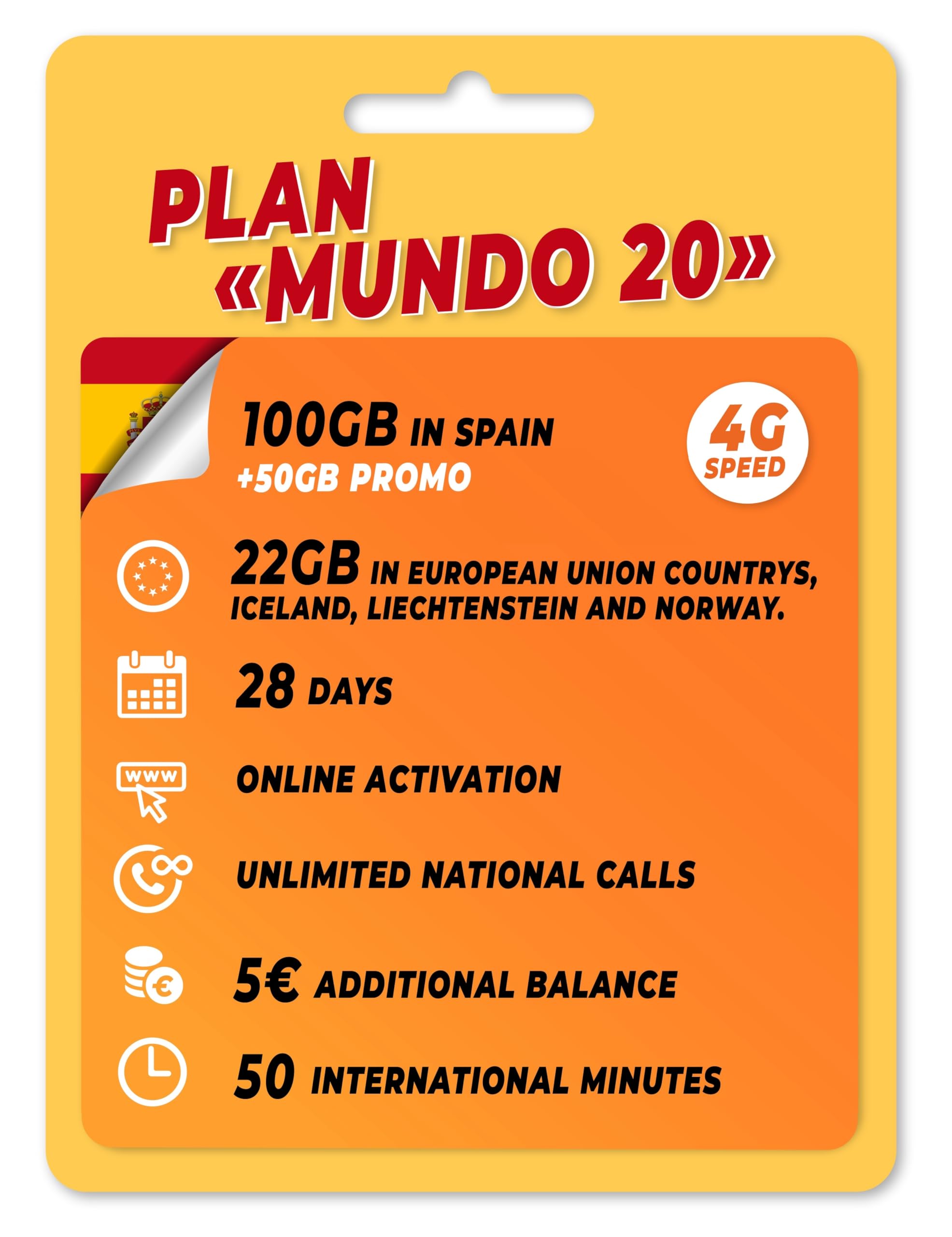 Orange Spain - Prepaid SIM Card | 5€ Balance | Activation Online only at www. tourtech.Shop (Plan 3)
