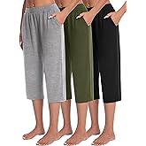 JULGIRL 3 Pack Capri Pants for Women Loose Lounge Cropped Sweatpants Joggers Yoga Casual Workout Pants with Pockets