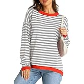 YEXIPO Womens Sweaters Striped 2024 Fall Long Sleeve Crewneck Casual Knit Lightweight Oversized Pullover Sweater Tops