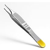 Cynamed T/C Adson Plastic Surgery Forceps 4.75" Straight Fine Point with Tungsten Carbide Inserts Surgical Veterinary Instruments with Gold Handle (1X2 Teeth, Adson Tissue Forceps, TC)