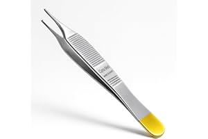 Cynamed T/C Adson Plastic Surgery Forceps 4.75" Straight Fine Point with Tungsten Carbide Inserts Surgical Veterinary Instruments with Gold Handle (1X2 Teeth, Adson Tissue Forceps, TC)