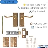 White Hinge Polished Brass Internal Lever Latch Door Handles 2 Sets 30-60mm Door view 3