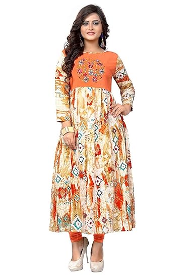 Navabi Export Womens Rayon A-Line Orange Color Kurta (VF-KU-143)