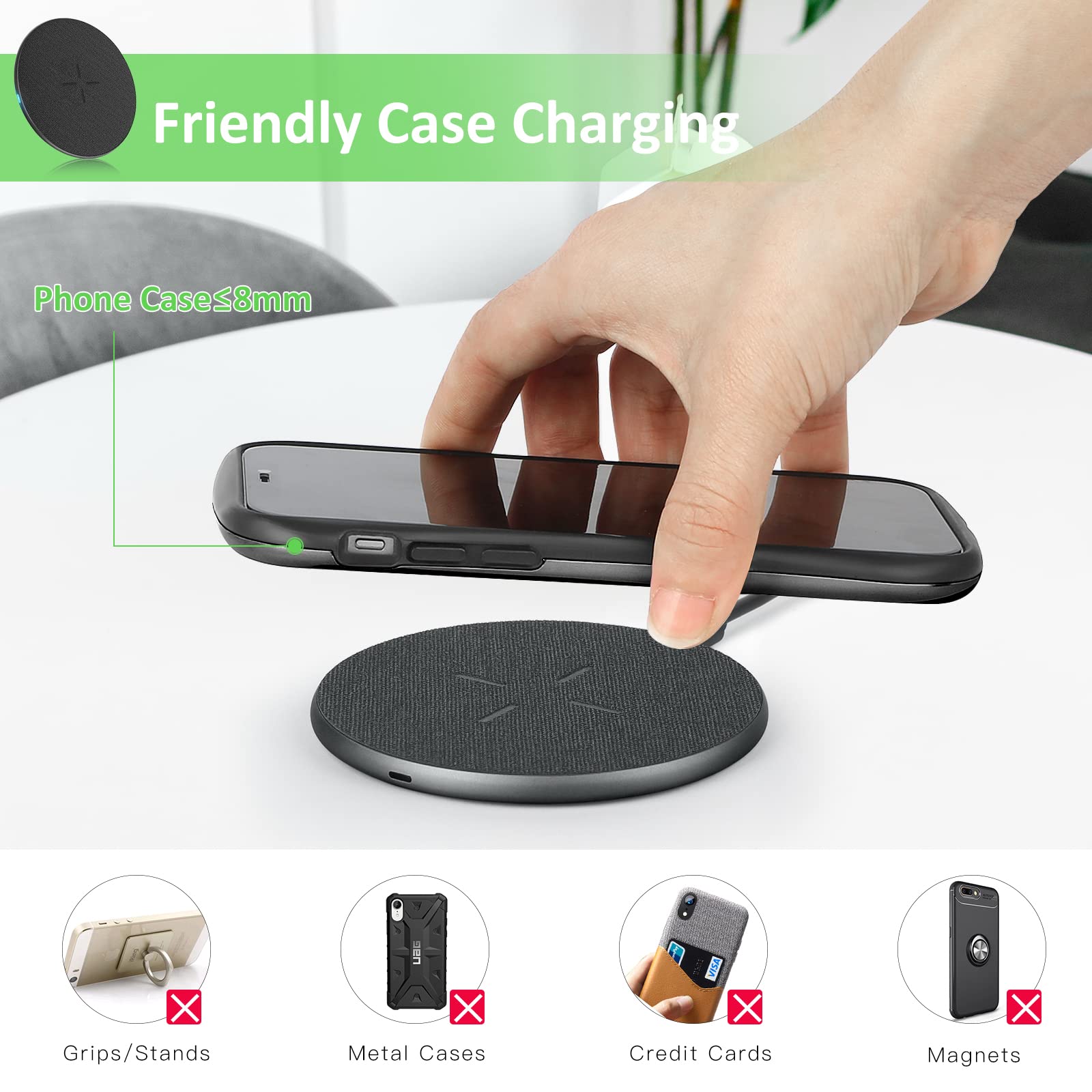 Fast Wireless Charger, Qi Charging Pad Charging Station Compatible iPhone 15/14/13/12/11/Pro Max/XR/XS/X/8, 15W Max Phone Charger for Samsung Galaxy S23/S22/S21/S20/S10/S9, Huawei P30 Pro/Mate RS