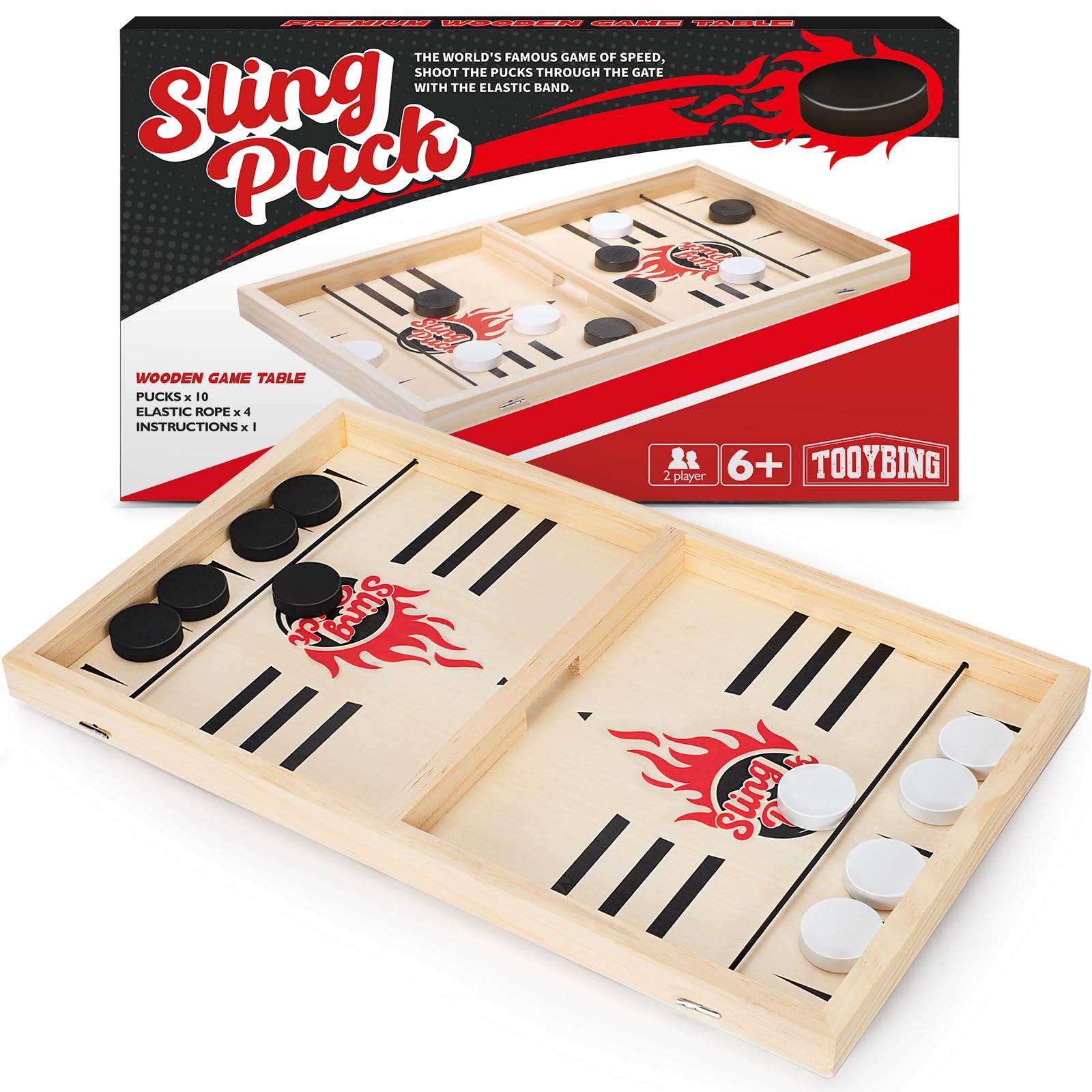 Photo 1 of Large Fast Classic Slingshot Puck Game, Wooden Hockey Board Games for Family Night, Table Game for Adults and Kids, 2 Player Games for Ages 6 and Up, Test Speed and Accuracy, Air Hockey