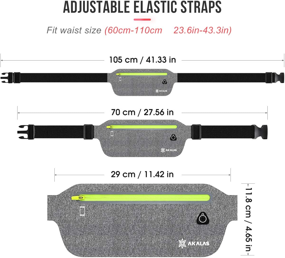Akalas Ultra Slim Running Belt Waist Pack, No-Bounce Lightweight Fanny Pack, Water Resistant Runner Waist Bag, Adjustable Running Pouch for Gym Workouts, Travel & Outdoor Activities: Clothing