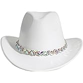 MTKCM Women Rhinestone Cowboy Hat Wide Brim Felt Cowgirl Hats Shiny Party Wedding Hat