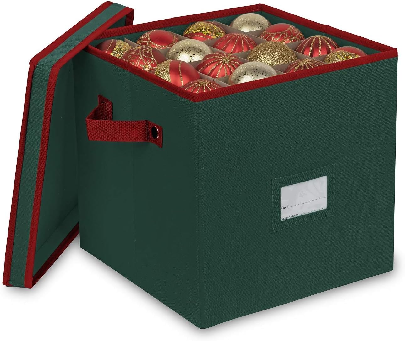 Holiday Décor Storage - Primode Christmas Ornament Storage Box with 4 Trays, Holds Up to 64 Ornaments Decoration Balls, Holiday Storage Container with Dividers, Constructed of Durable 600D Oxford Material (Green)