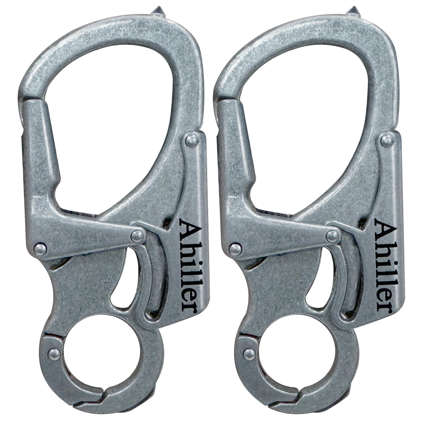 Ahiller Carabiner Keychain Keyring Clip, Cool Double Lock Design - Tungsten Steel Spike - 3" Alloy Car Survival Belt Key Clip for Men Women [Deep Alloy-2P]