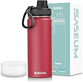 SASEUM Sport Water Bottle 18oz Stainless Steel Double Wall Vacuum Thermal Mug with Leak Proof Spout Lids, Wide Mouth Metal Insulated Water Jug for Gym and Travel（Red）