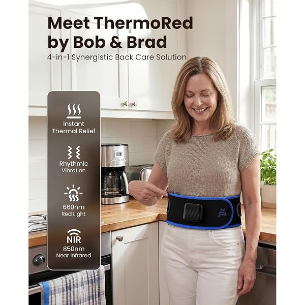 BOB AND BRAD THERMORED HEATING PAD BELT MASSAGER FOR LOWER BACK SUPPORT, FSA CORDLESS WEARABLE NEAR INFRARED HEAT & RED LIGHT LUMBAR BACK WRAP WITH ADJUSTABLE VIBRATION HSA ELIGIBLE, GIFT FOR FAMILY