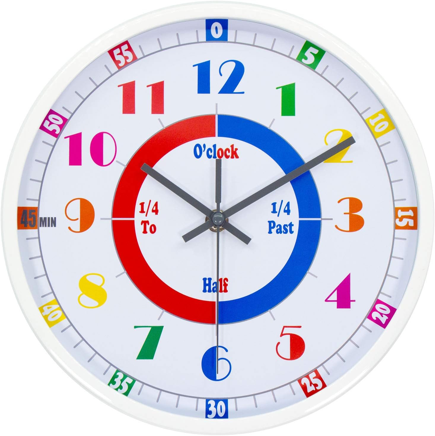 45Min Teaching Clock, Silent Movement, Educational Clock