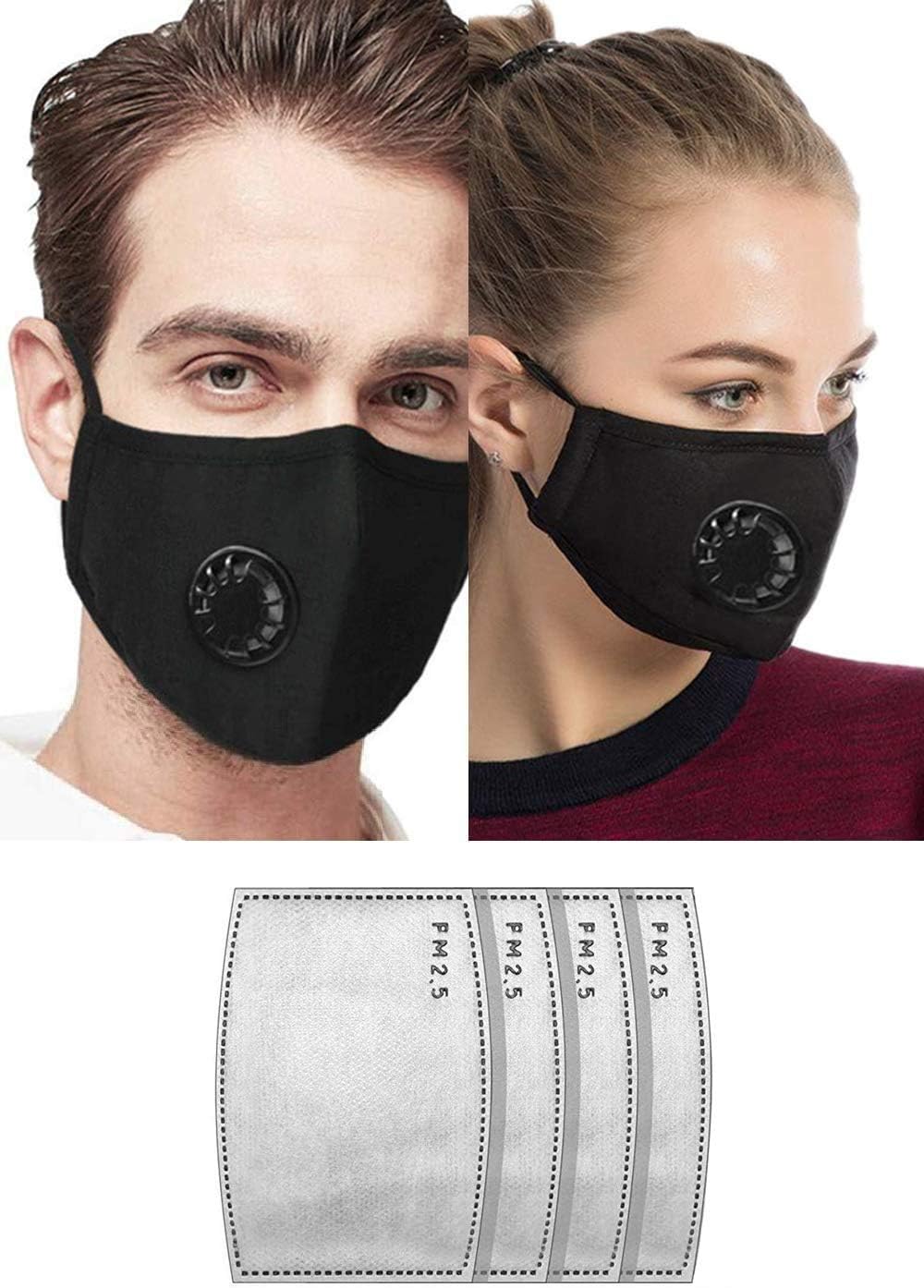 HANCYLILY 2PCS KN99 Mouth Covers with 4 Pcs PM2.5 Activated Carbon Filter Replaceable Anti Haze Filter Paper