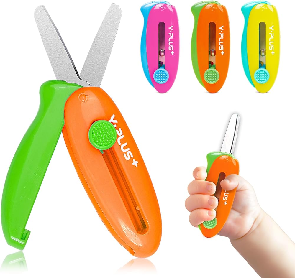 YPLUS Safety Kids Scissors 3Pcs Retractable Safe Toddler Craft Pink