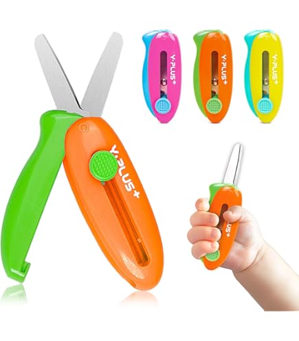 3 Ciseaux Sécurité Enfants - Bout Rond, Lame Crantée, Avec Règle 5 Cm (Rouge, Vert, Bleu)