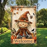 Tomhong Fall Scarecrow Garden Flag 12x18 Inch Double Sided for Outside Welcome Scarecrow with Pumpkins Sunflowers and Plaid Yard Banner for Outdoor Lawn Patio Porch Autumn Harvest Thanksgiving Decor