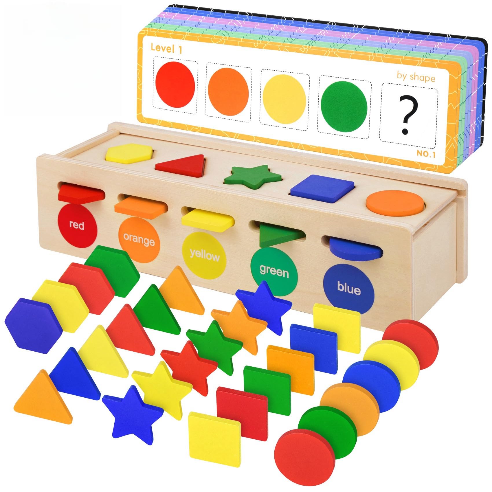 Photo 1 of Shape Sorter Wooden Color Sorting Toys for Toddlers 1 2 3 4 Year Old Matching Shape Sorters Toys Wooden Blocks Learning Educational Toys for Boys Girls Classroom Birthday Easter Gifts