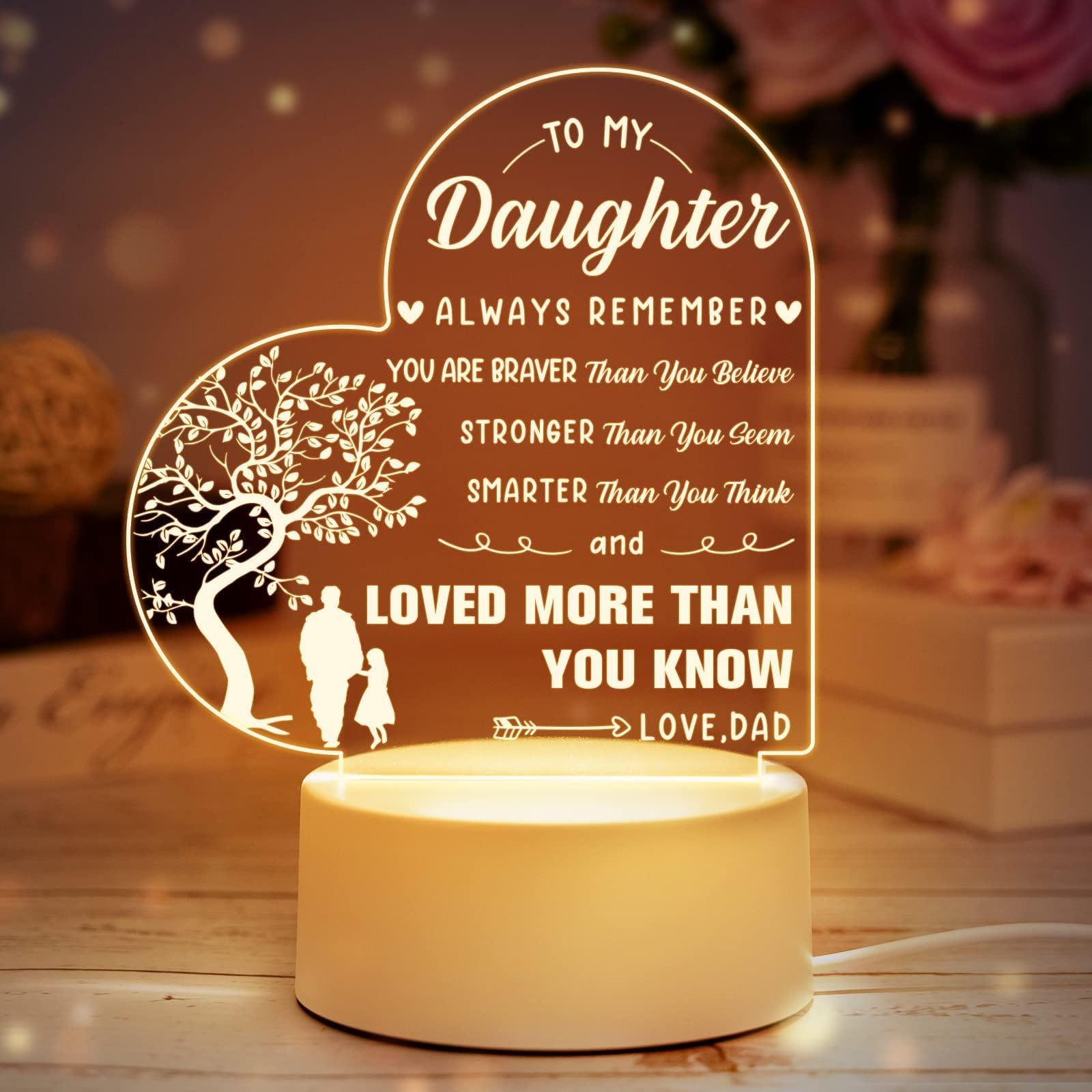 Daughter Gifts from Dad, Birthday Gift for Daughter - Engraved Acrylic Night Light