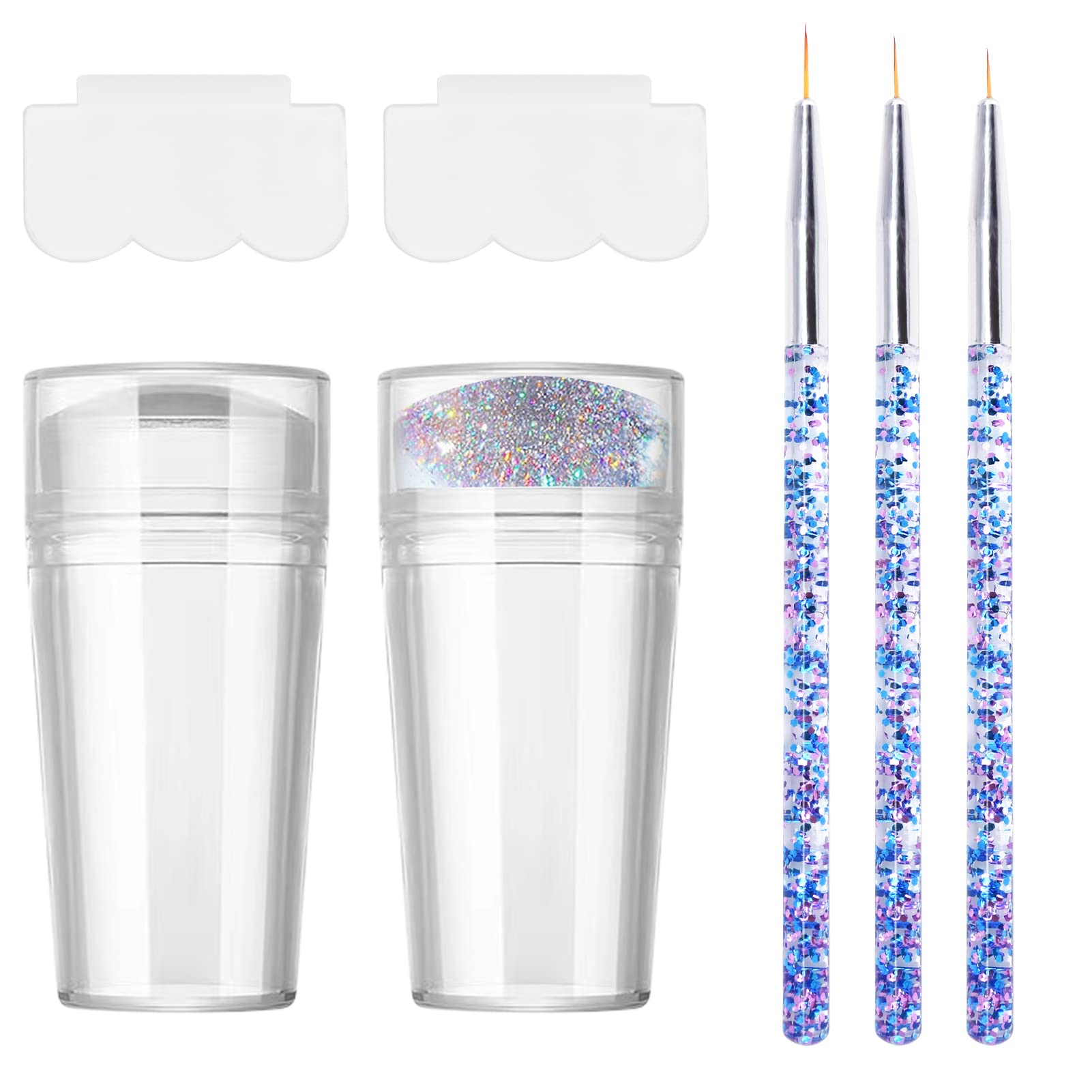 2 PCS Silicone Jelly Stamper, 3 PCS Nail Dotting Pen Double Sided Nail Art Stamper Transparent Nail Stamper French Tip French Manicure Kit with Scraper for French Manicure Home DIY Nail Salon