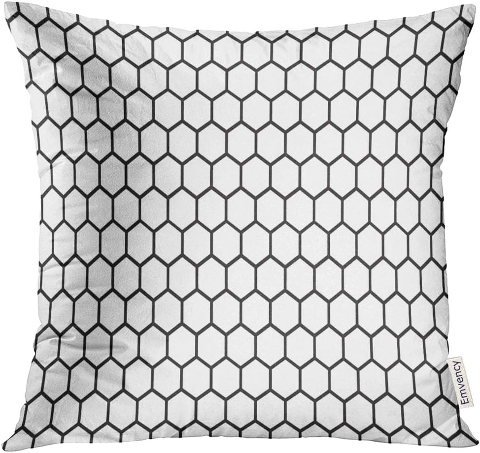 VANMI Throw Pillow Cover Modern Black and White Hexagon Honeycomb Pattern Abstract Bee Decorative Pillow Case Home Decor Square 20x20 Inches Pillowcase