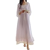Airvid Women's Lace Vintage Victorian Nightgown Long Sleeve Sleepwear Nightdress