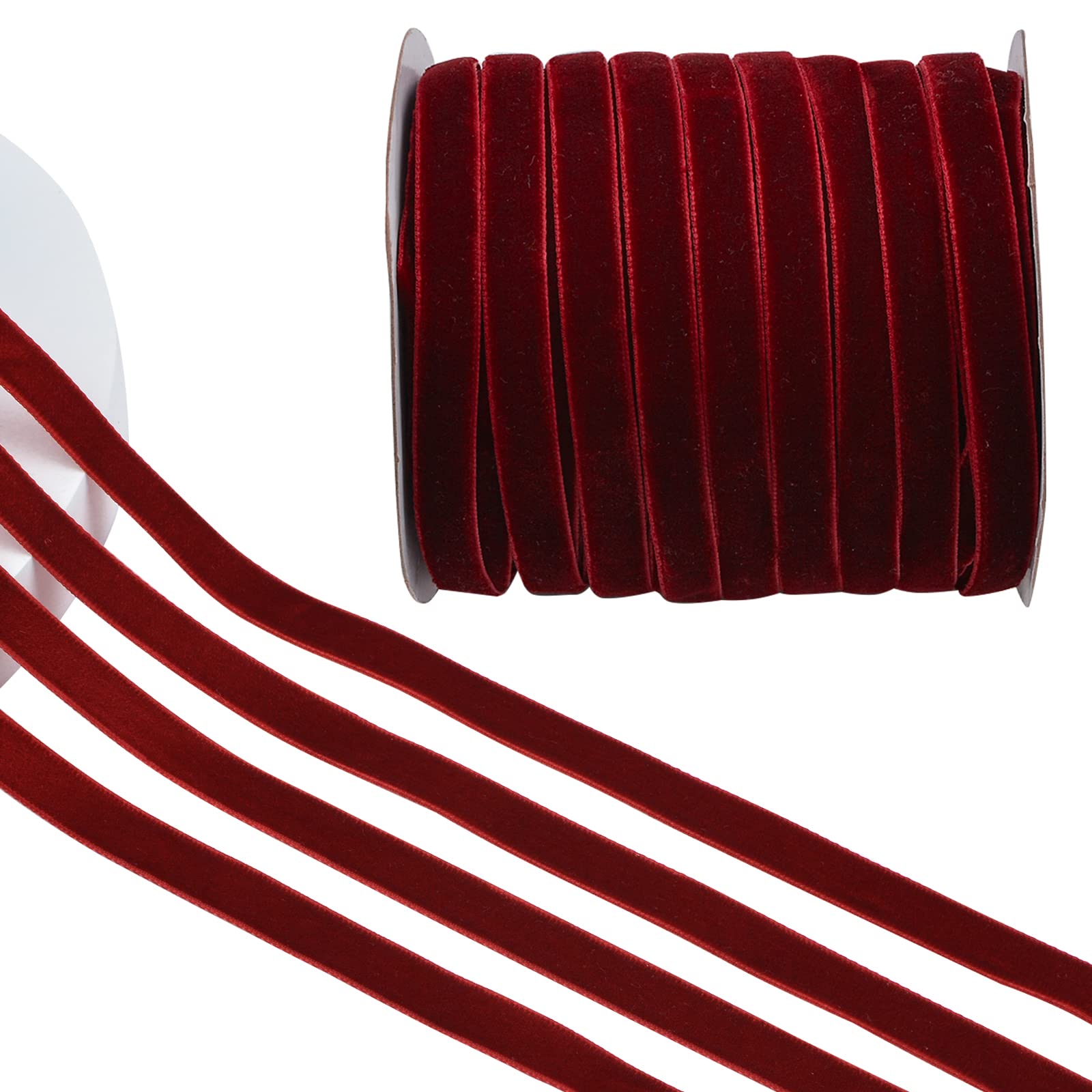 CRAFFANCY Dark Red Velvet Ribbon, 50 Yards Single Faced Vintage Silk-Soft Ribbon for Gift Wrapping Wedding Flower Bouquet Christmas Decoration