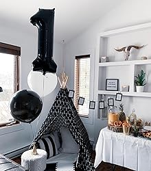 Black Number 1 Balloon for First Birthday 40