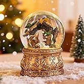 Christmas Snow Globes Nativity Snow Globe Glitter Musical Snow Globe with Nativity Scene Carved Base Color Changing Battery Operated Snowglobe for Christmas Indoor Home Party Decor