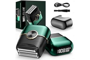 WELCLUX Electric Foil Shavers for Men: Mini Electric Razor with 4 Floating Blades & Big LED Display - Foil Shaver for Men with 2 Gears Adjustable - Face Shaver with IPX7 Waterproof,USB Type C (Royal Green)