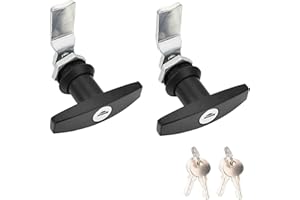 KITMOSE 2 Packs T-Handle Door Lock, Truck Camper Trailer Locking Latch, Keyed Alike Black RV Garage Door Lock with 4 Keys for Cabinet Letter-Box Drawer, Black