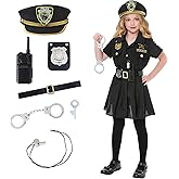 Lumiparty Police Officer Costume for Kid,Girls Police Costume,Halloween Cop Costume Outfit Set for Roleplay Dress Up
