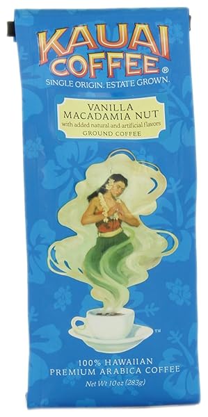 KAUAI COFFEE, VANILLA MACADAMIA NUT GROUND, 10 OUNCE