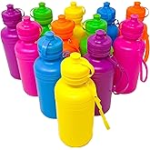 Podzly 12 Neon Bright Colors Plastic Water Bottles - Fun for Every Occasion, Party Favor, Personalized Sports Bottle - Trendy Beach Companion, and Ultimate Summer Activities Present for Kids