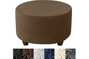 HFCNMY Ottoman Cover Round, Stretch Velvet Round Ottoman Cover Thick Round Ottoman Slipcover Washable Storage Ottoman Cover Foot Stool Cover with Elastic Bottom Coffee Large