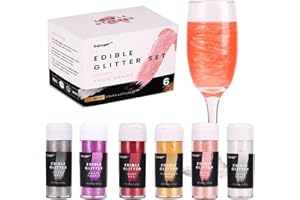 SUJOYGAR Edible Shimmer Glitter for Cocktails Cakes Drinks Chocolates Cupcakes - 6 Colors Set, Gold Luster Dust Edible, Drink Cocktail Glitter, Edible Cake Decoration for Vegan, 5g/BOT