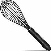 TEEVEA Silicone Whisk Stainless Steel Heat Resistant Non Scratch Kitchen Cooking Utensil for Blending Whisking Beating Frothing Stirring 11 Inch Black