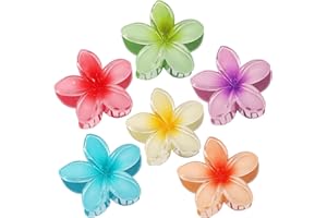 CHANDAT Flower Hair Clips 6 PCS Hawaiian Claw Clips for Vacation Hibiscus Hair Claw Clips Cute Large Hair Clips for Thick and Thin Hair Plumeria Hair Accessories for Women Girls - Hawai