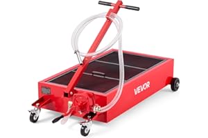 VEVOR Low Profile Oil Drain Pan, 20 Gallon Capacity, Rolling Oil Drain Pan with Manual Pump, 7.2 ft Hose & T Folding Handle, Leak-Proof & Corrosion-Resistant, Fit for Cars, SUVs, Trucks, ATVs, Red