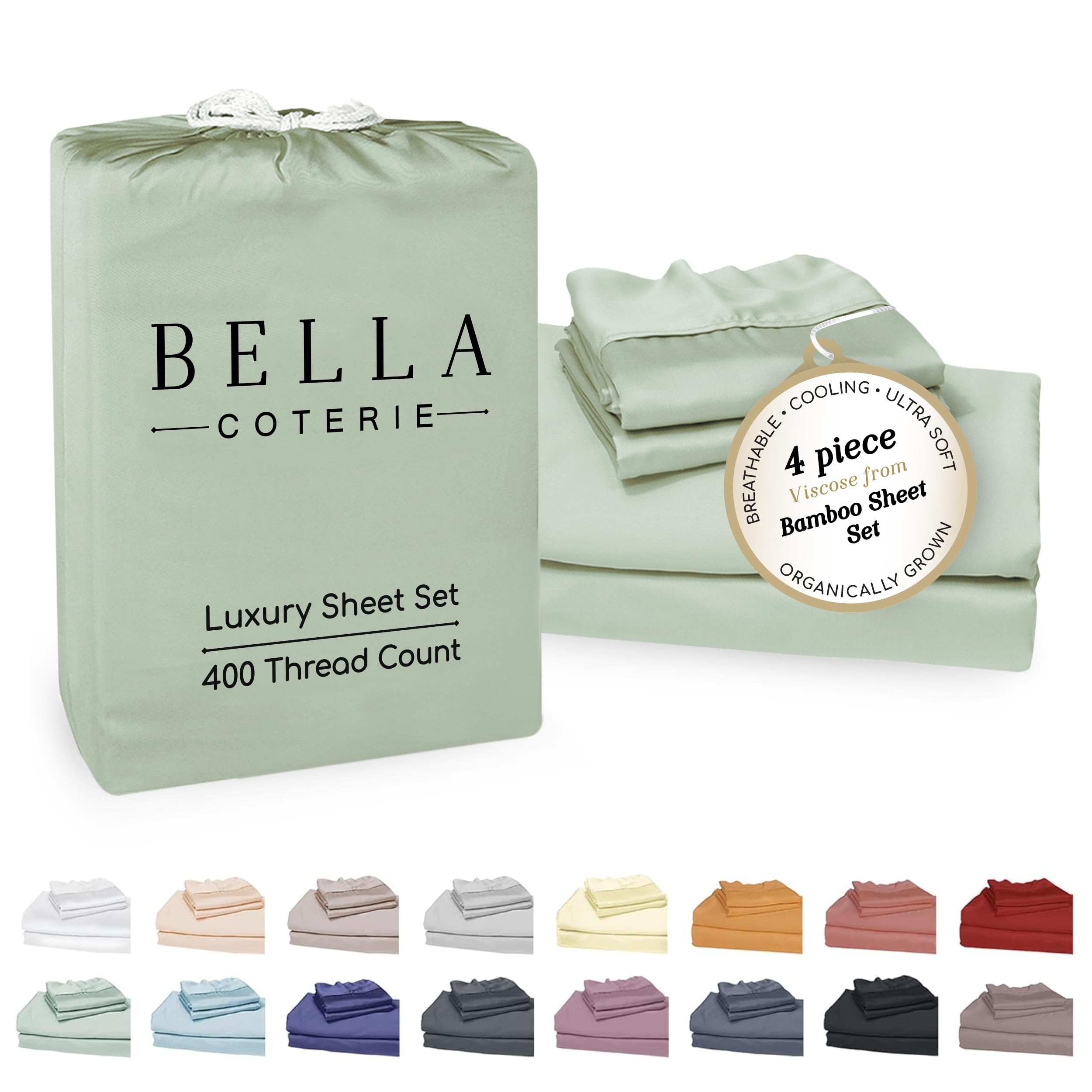 Bella Coterie Luxury Bamboo King Size Sheet Set | Organically Grown | Ultra Soft | Cooling for Hot Sleepers | 18" Deep Pocket | Viscose Made from Bamboo [Sea Glass]