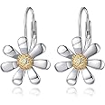 YZSFMZGE Daisy Earrings 925 Sterling Silver Leverback Drop Dangle Earrings for Women 18K White Gold Plated Hypoallergenic Cubic Zircon Daisy Flower Earrings Jewelry Gifts for Sensitive Ears