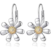 YZSFMZGE Daisy Earrings 925 Sterling Silver Leverback Drop Dangle Earrings for Women 18K White Gold Plated Hypoallergenic Cubic Zircon Daisy Flower Earrings Jewelry Gifts for Sensitive Ears