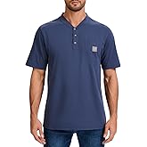 Kecols Men's Loose Fit Heavyweight Short-Sleeve Pocket Work Henley T-Shirt (Regular&Tall)