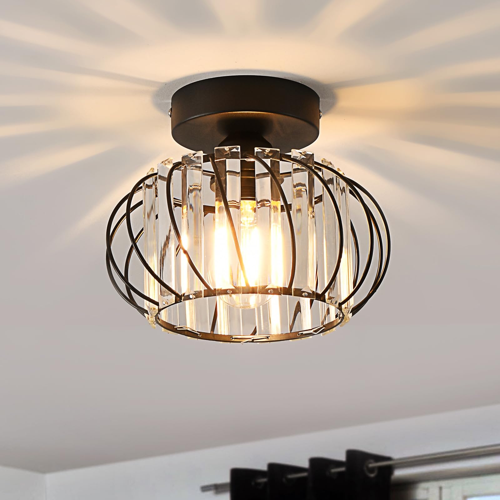 ANWIO Ceiling Lights Living Room,Black Chandeliers Ceiling Light,Morden Flush Ceiling Lights,Light Fittings Ceilings,Crystals Bedroom Lights Ceiling,Hallway Lights Ceiling Lamp(Small Size 22.5CM)