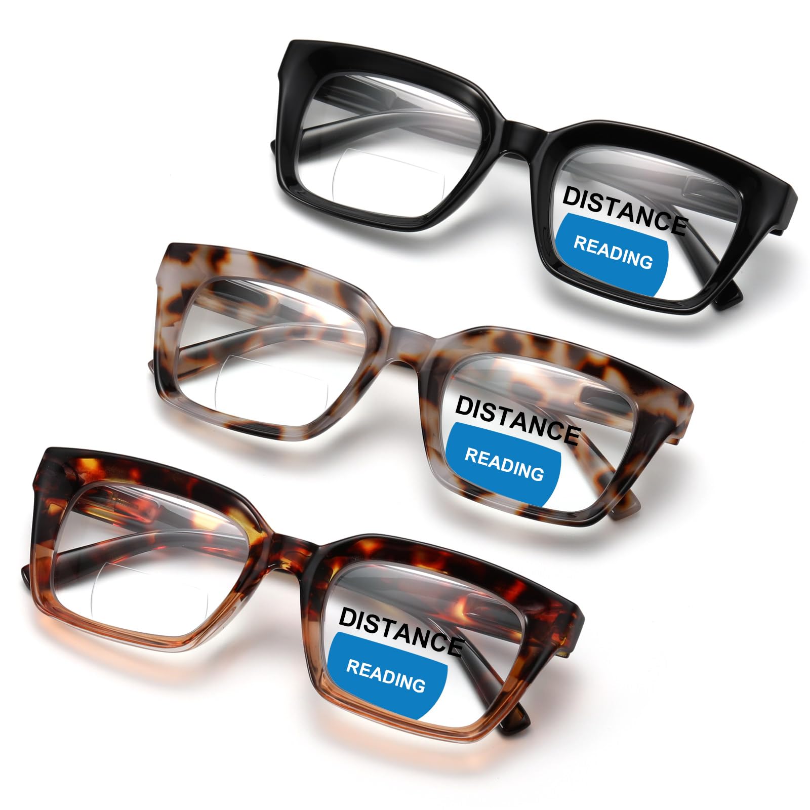 ZUVGEES 3-Pack Oversized Blue Light Blocking Reading Glasses Big Eyeglass Frames Large lens Computer Readers with Spring Hinges (Black+Leopard+Tortoiseshell,2.50) — image 1