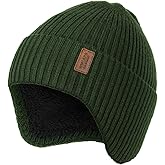 Wmcaps Fleece Lined Winter Beanie with Earflap for Men Women - Windproof Thermal Knit Hat for Cold Weather